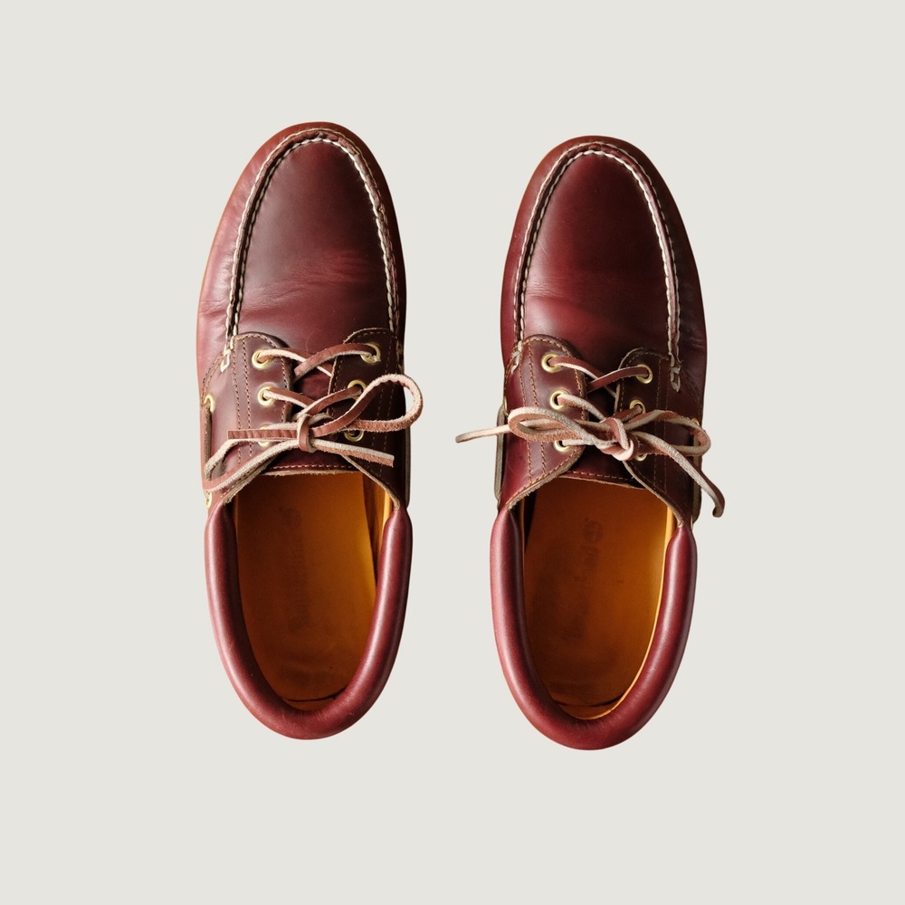 Timberland Boat Shoes 3-Eye Classic Lug Burgundy Leather Mens 8 Casual Preppy
